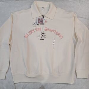 NWT Uniqlo Pop Mart The Monsters Labubu Cream Graphic Half-Zip Women Sweatshirt